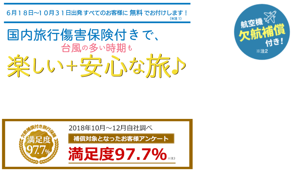 飛行機欠航補償あり。全ての沖縄旅行が旅行保険付き！